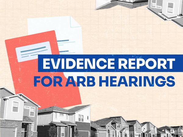Row of houses and evidence report for ARB hearings